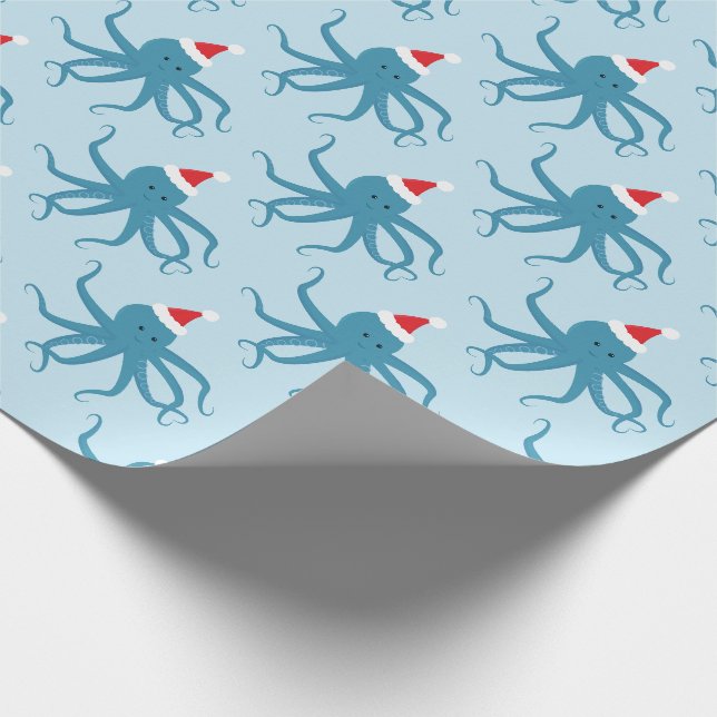 Papier Cadeau Fête de Noël de la pieuvre bleue Santa Hat  (Coin)