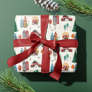 Papier Cadeau Fête de Noël de la ville d'hiver
