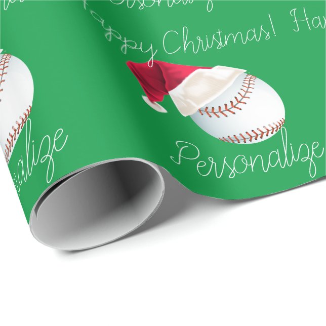 Papier Cadeau Fête de Noël de Père Noël de baseball personnalisé (Coin rond)