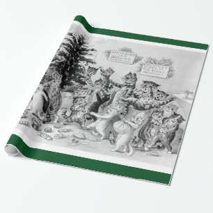 Papier Cadeau Fête de Noël des chats de Louis Wain - Enveloppeme