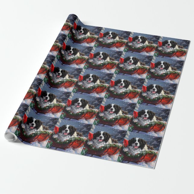 Papier Cadeau Fête de Noël des chiens de Terre-Neuve (Déroulé)