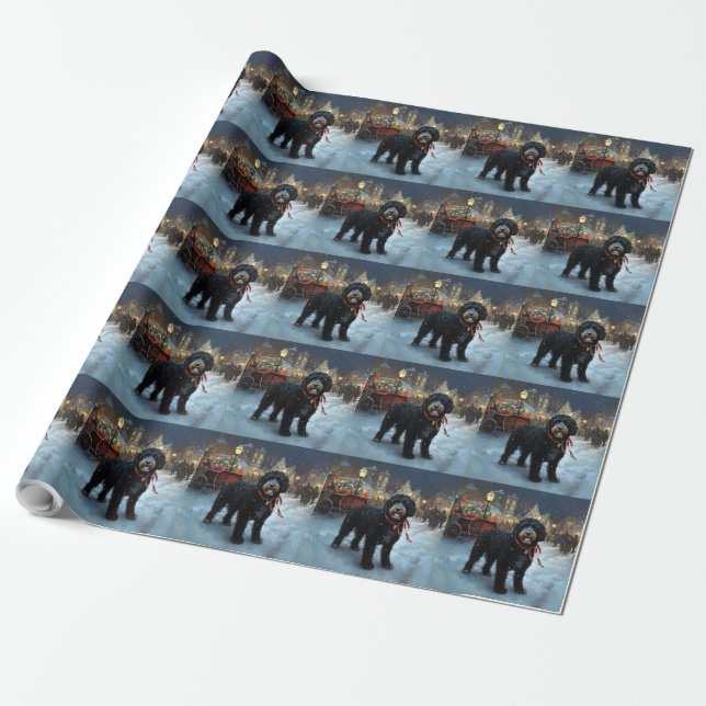 Papier Cadeau Fête de Noël des chiens d'eau portugais (Déroulé)
