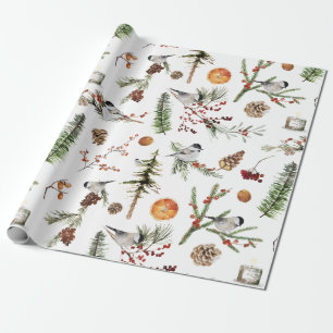 Papier Cadeau Fête de Noël des oiseaux Casquettes noirs