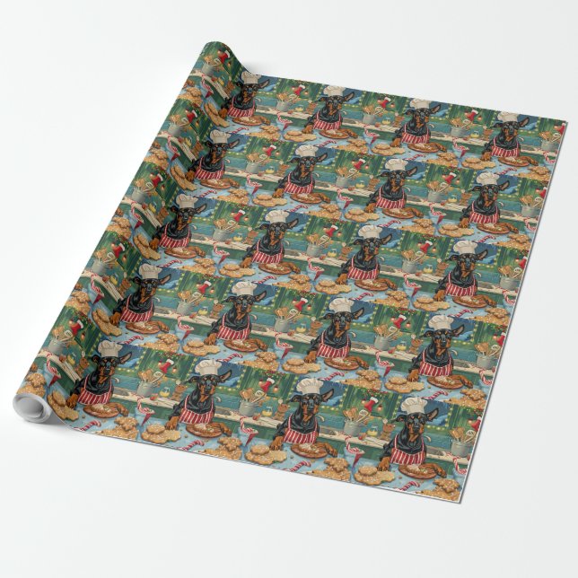 Papier Cadeau Fête de Noël Doberman Pinscher (Déroulé)
