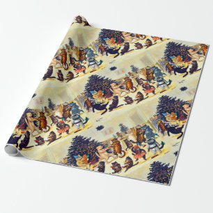 Papier Cadeau Fête de Noël du chat, Louis Wain