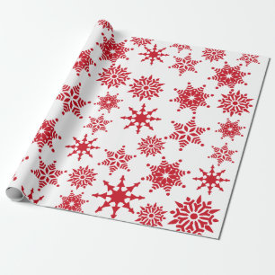 Papier Cadeau Fête de Noël Etoiles de neige blanches et rouges