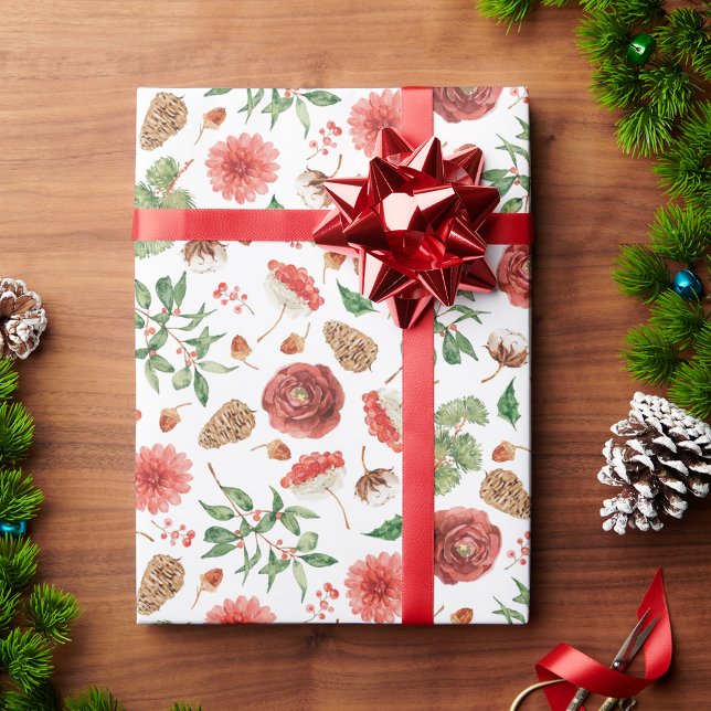 Papier Cadeau Fête de Noël Floral (Christmas Holiday Floral Wrapping Paper
)