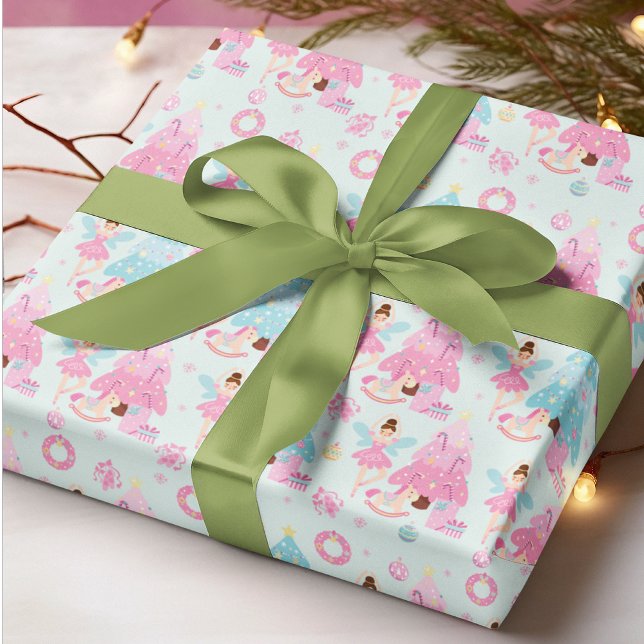 Papier Cadeau Fête de Noël rose Ballerina Fée Festive (Créateur téléchargé)