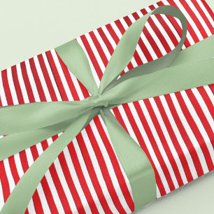 Papier Cadeau Fête de Noël Simple Rouge rayé Festif