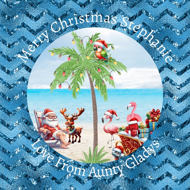 Papier Cadeau Fête de Noël Tropical Personnalisée En Bleu (Créateur téléchargé)