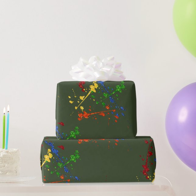 Papier Cadeau Fête de paintball pailleté peinture éclaboussée (Cadeaux de fête)