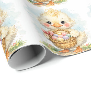 Papier Cadeau Fête de Pâques Caneton Mignon