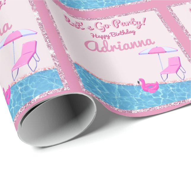 Papier Cadeau Fête de plage rose glamour Parties scintillant (Coin rond)