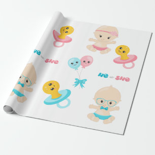 Papier Cadeau Fête de Révélation du Sexe Rose Bleu Adorable Bébé