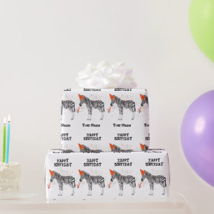 Papier Cadeau Fête de zèbre - Animaux à la fête d'anniversaire