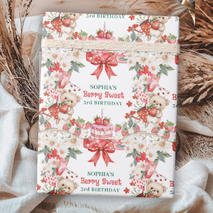 Papier Cadeau Fête des 3 ans Vintage Strawberry Berry Sweet