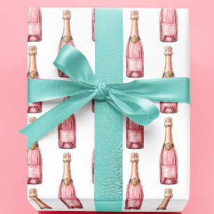 Papier Cadeau Fête des Bouteilles de Champagne Rose