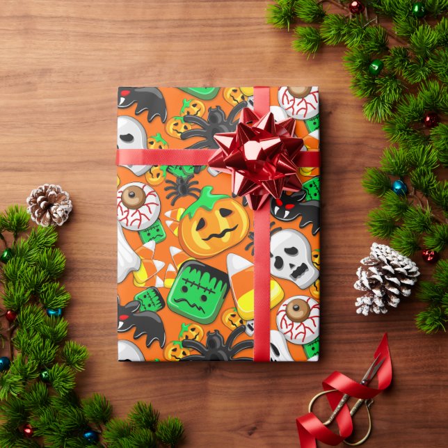 Papier Cadeau Fête des Candies Éffrayantes d'Halloween (Cadeau de vacances)
