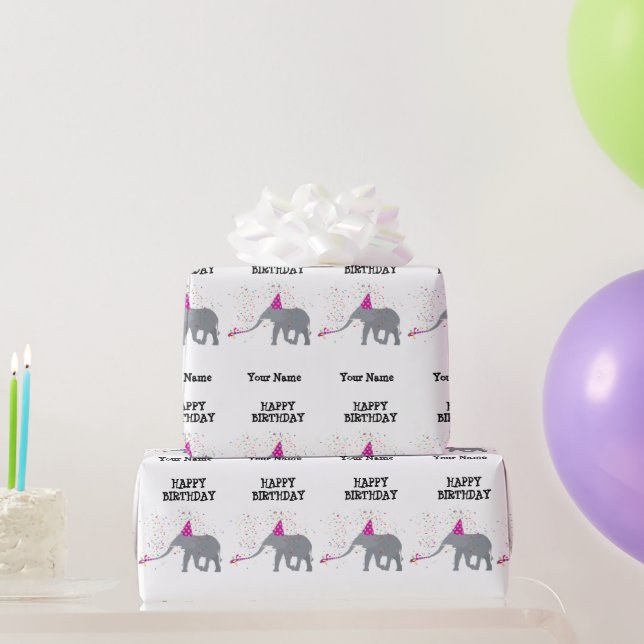 Papier Cadeau Fête des éléphants - Animaux à l'anniversaire Nom  (Cadeaux de fête)