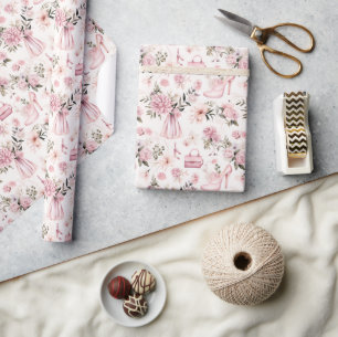 Papier Cadeau Fête des mariées aquarelle - fleurs et accessoires
