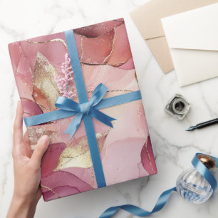 Papier Cadeau Fête des mariées des Feuilles d'or rose