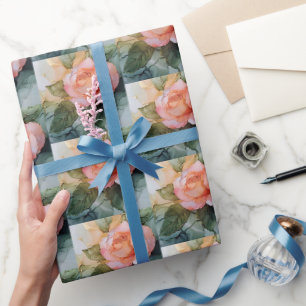 Papier Cadeau Fête des mariées florale Rose de pêche