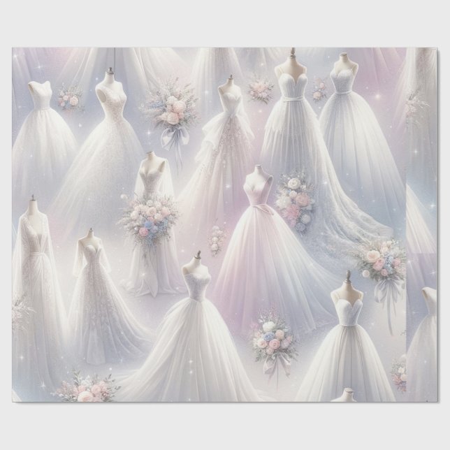 Papier Cadeau Fête des mariées Mariage Robe Pastel Parties scint (Plat)
