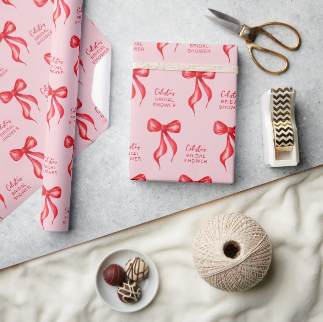 Papier Cadeau Fête des mariées personnalisée Pink Red Bow (Artisanat)