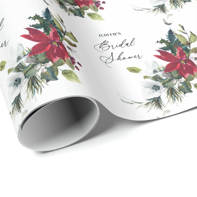 Papier Cadeau Fête des mariées Poinsettia d'hiver (Coin rond)