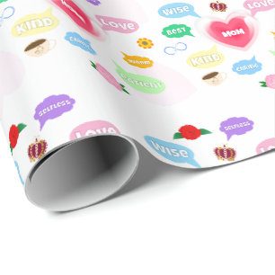 Papier Cadeau Fête des mères Meilleure maman Mot Nuages Reine Co