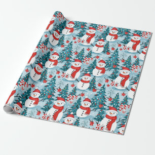 Papier Cadeau Fête des neigeurs de Noël bleu et rouge