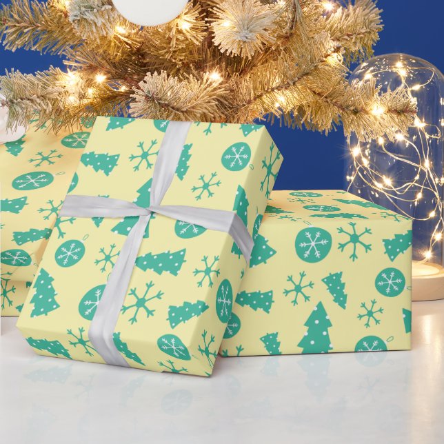 Papier Cadeau Fête des ornements de Noël Turquoise (Vacances)