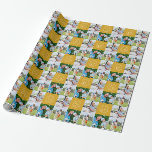 Papier Cadeau Fête des pères Monogramme Multi Photo Golf Custom