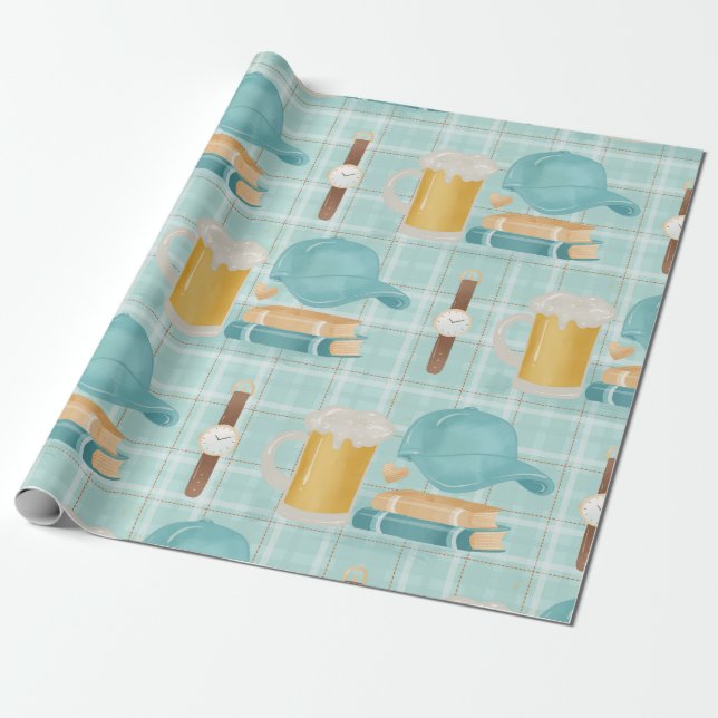 Papier Cadeau fête des pères motif papier d'emballage mignon, él (Déroulé)