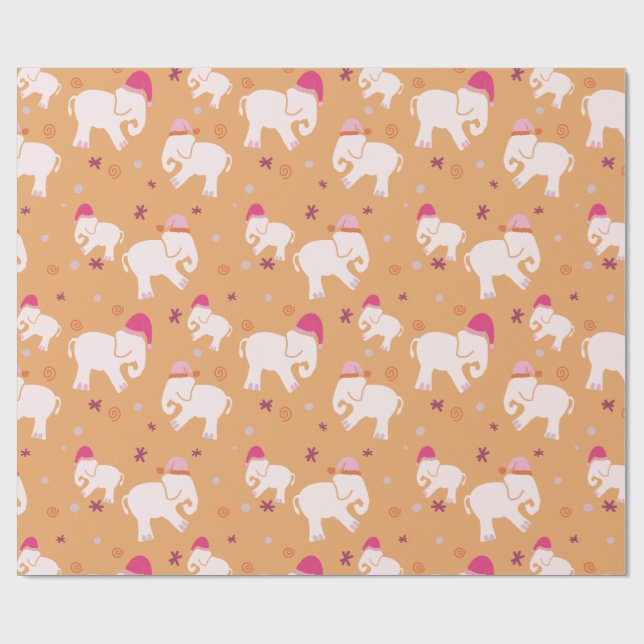 Papier Cadeau Fête des petits éléphants blancs (Plat)