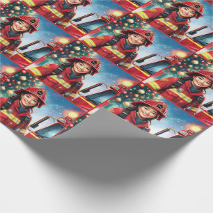 Papier Cadeau Fête des pompiers femmes asiatiques Noël