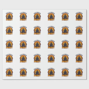 Papier Cadeau Fête d'Halloween Maison Hantée Citrouille Chauves-