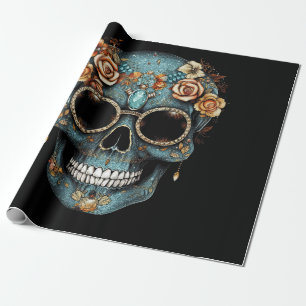 Papier Cadeau Fête du crâne mexicain floral de Dead Dia De Muert
