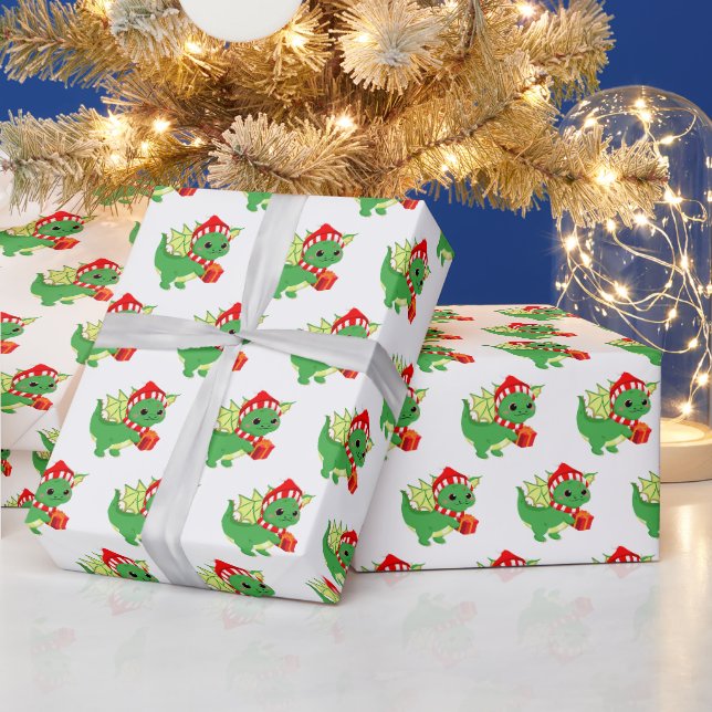Papier Cadeau fête du dragon de Noël carrelé (Vacances)