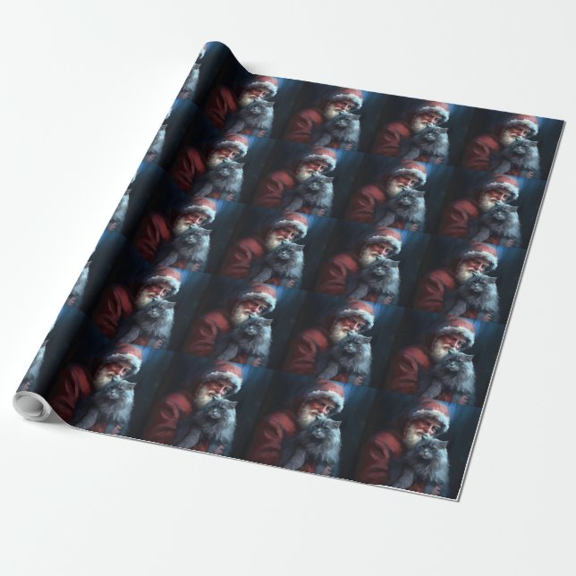 Papier Cadeau Fête du Père Noël du chat bleu russe (Déroulé)
