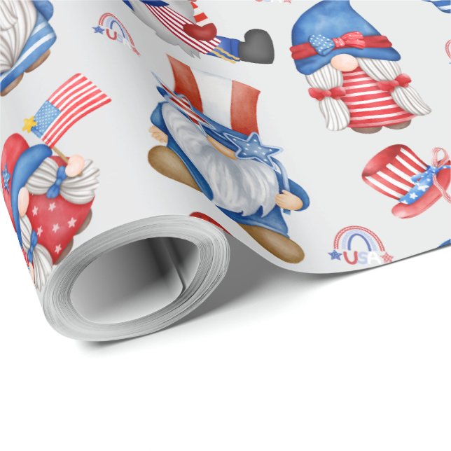 Papier Cadeau Fête du Travail Gnome Fête de l'Amérique (Coin rond)