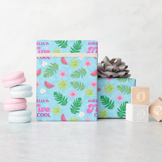 Papier Cadeau Fête estivale de piscine tropicale fleurie Anniver (Baby Shower)