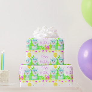 Papier Cadeau Fête Llama Joyeux anniversaire