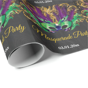 Papier Cadeau Fête Mascarade Magique Nuit Verte Purple Or