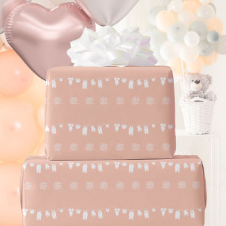 Papier Cadeau Fête minimale rose pour bébé fille