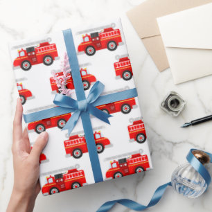 Papier Cadeau Fête motif de camion de pompier pour enfants migno