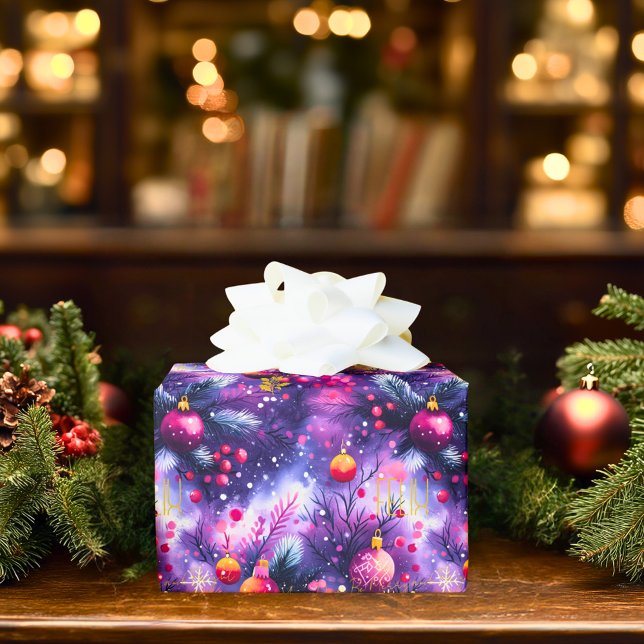 Papier Cadeau Fête personnalisée des ornements violets et roses (Créateur téléchargé)