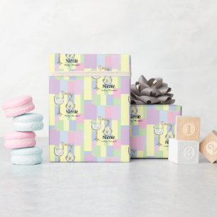 Papier Cadeau Fête prénatale funky rétro cubiste avec une cigogn