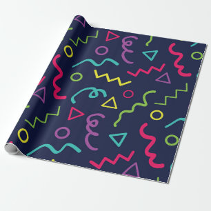 Papier Cadeau fête rétro néon années 80 Memphis motif