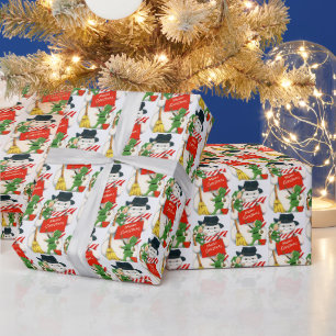 Papier Cadeau fête rétro vintage Noël bonhomme de neige